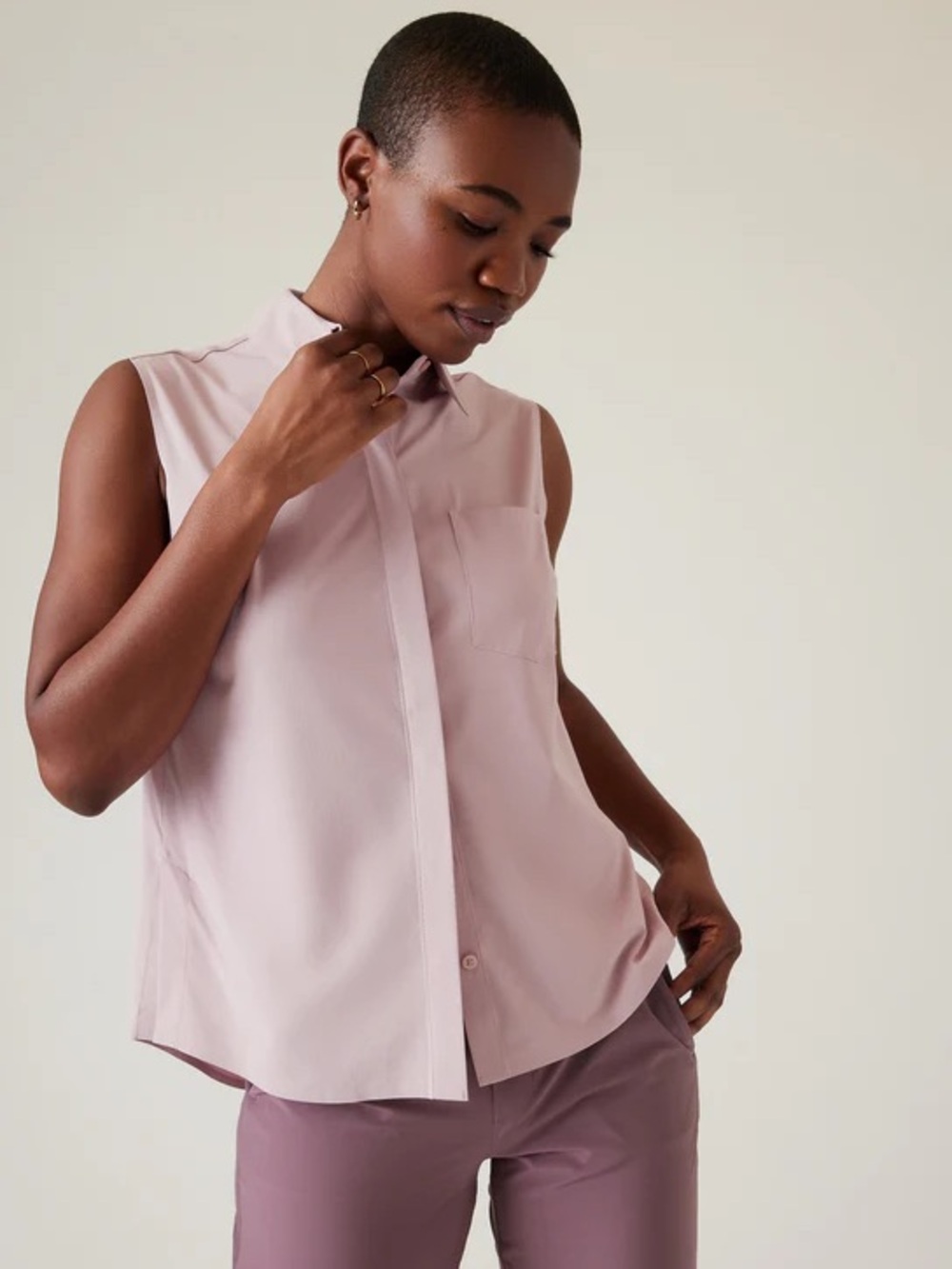 Athleta Everlasting Sleeveless Button Down Tank Pink Medium - Picture 2 of 9
